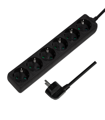 Stekkerdoos 6-voudig 1.5m / Zwart / LogiLink