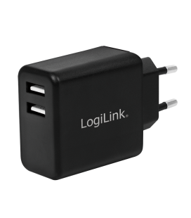 Lader 230V 2xUSB-A 12W LogiLink Zwart