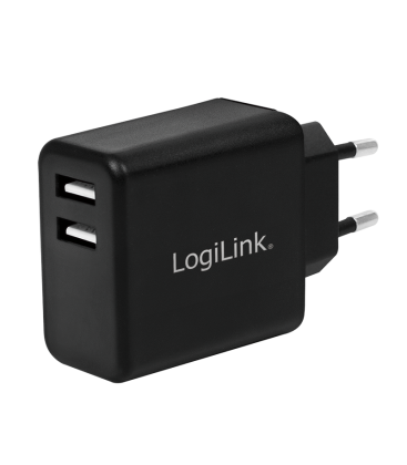 Lader 230V 2xUSB-A 12W LogiLink Zwart