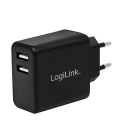 Lader 230V 2xUSB-A 12W LogiLink Zwart