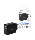 Lader 230V 2xUSB-A 12W LogiLink Zwart