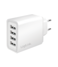 Lader 230V 4xUSB-A 24W LogiLink Wit