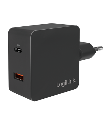 Lader 230V 1xUSB-C 18W+1xUSB-A 18W LogiLink Zwart