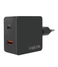Lader 230V 1xUSB-C 18W+1xUSB-A 18W LogiLink Zwart