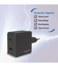 Lader 230V 1xUSB-C 18W+1xUSB-A 18W LogiLink Zwart