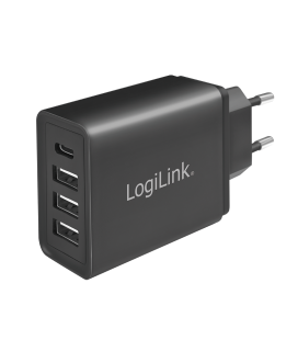 Lader 230V 1xUSB-C 15W+3xUSB-A 12W LogiLink Zwart