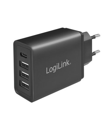 Lader 230V 1xUSB-C 15W+3xUSB-A 12W LogiLink Zwart