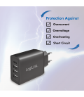 Lader 230V 1xUSB-C 15W+3xUSB-A 12W LogiLink Zwart