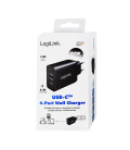 Lader 230V 1xUSB-C 15W+3xUSB-A 12W LogiLink Zwart