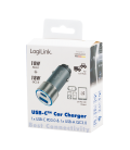Lader Auto 1xUSB-C 18W + 1xUSB-A 18W LogiLink Zilver
