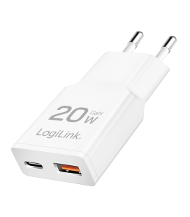 Lader 230V 1xUSB-C 20W+1xUSB-A 18W LogiLink Zwart