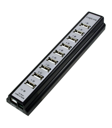 LogiLink 10 Port Hub, USB 2.0 actief Zwart